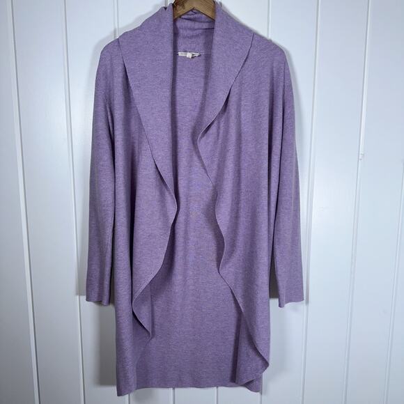 Eileen Fisher Cardigan Medium Lavender Cotton Linen Blend Open Front Soft - Picture 1 of 3